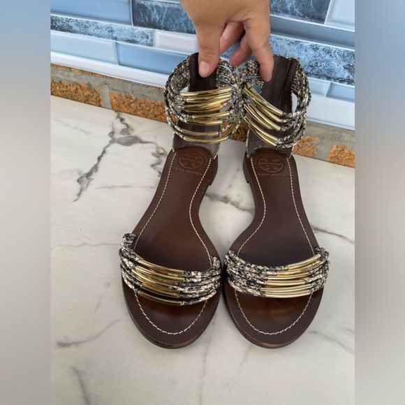 Tory Burch Gold and Brown Sandals - Picture 3 of 12